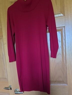 Nina Leonard Crimson Turtleneck Sweater Dress